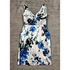 Bisou Bisou Michele Bohbot Dress Womens 4 Blue Floral Sleeveless Pockets